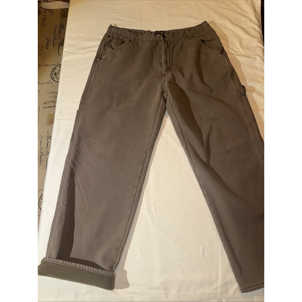STANLEY Fleece Lined Duck Canvas Carpenter Utility Work Pants Brown 38x32